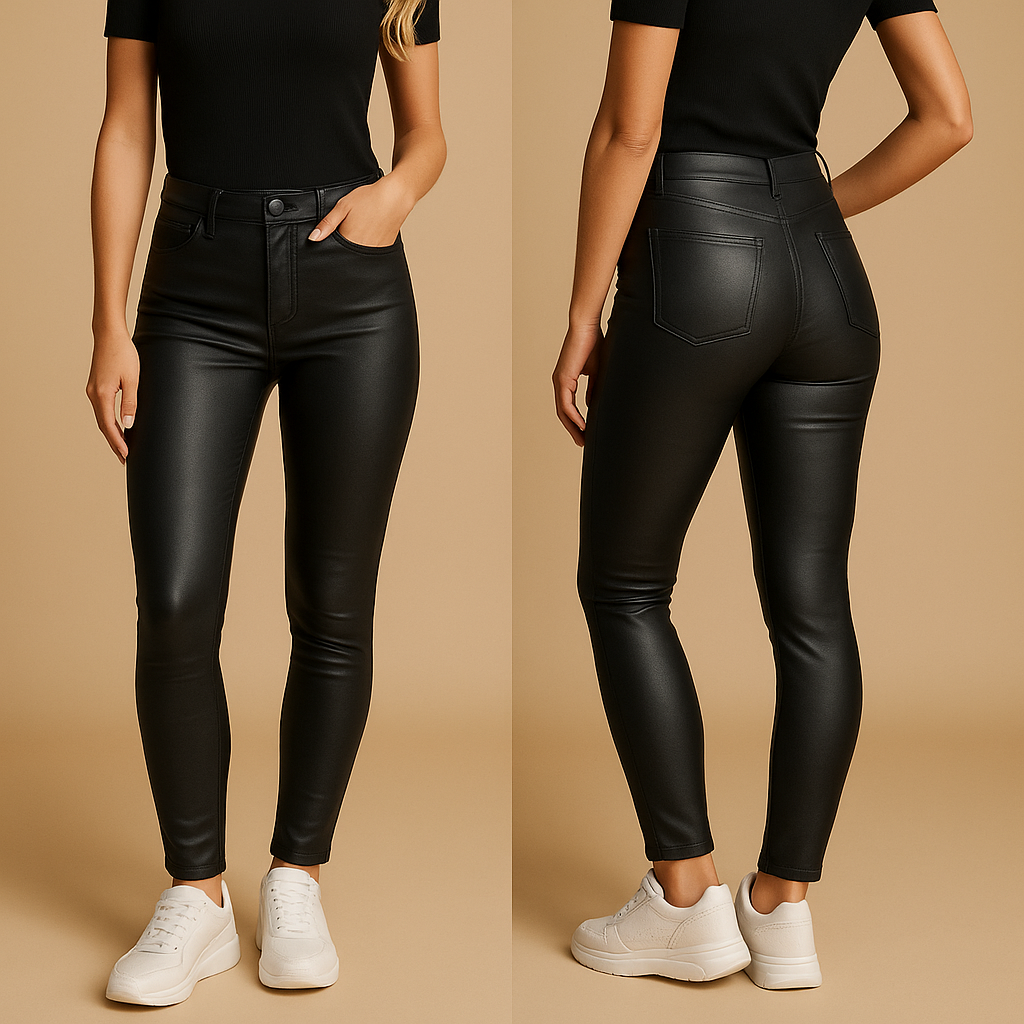 Womens High-Waisted Leather Pants Slim Fit - BritishMode