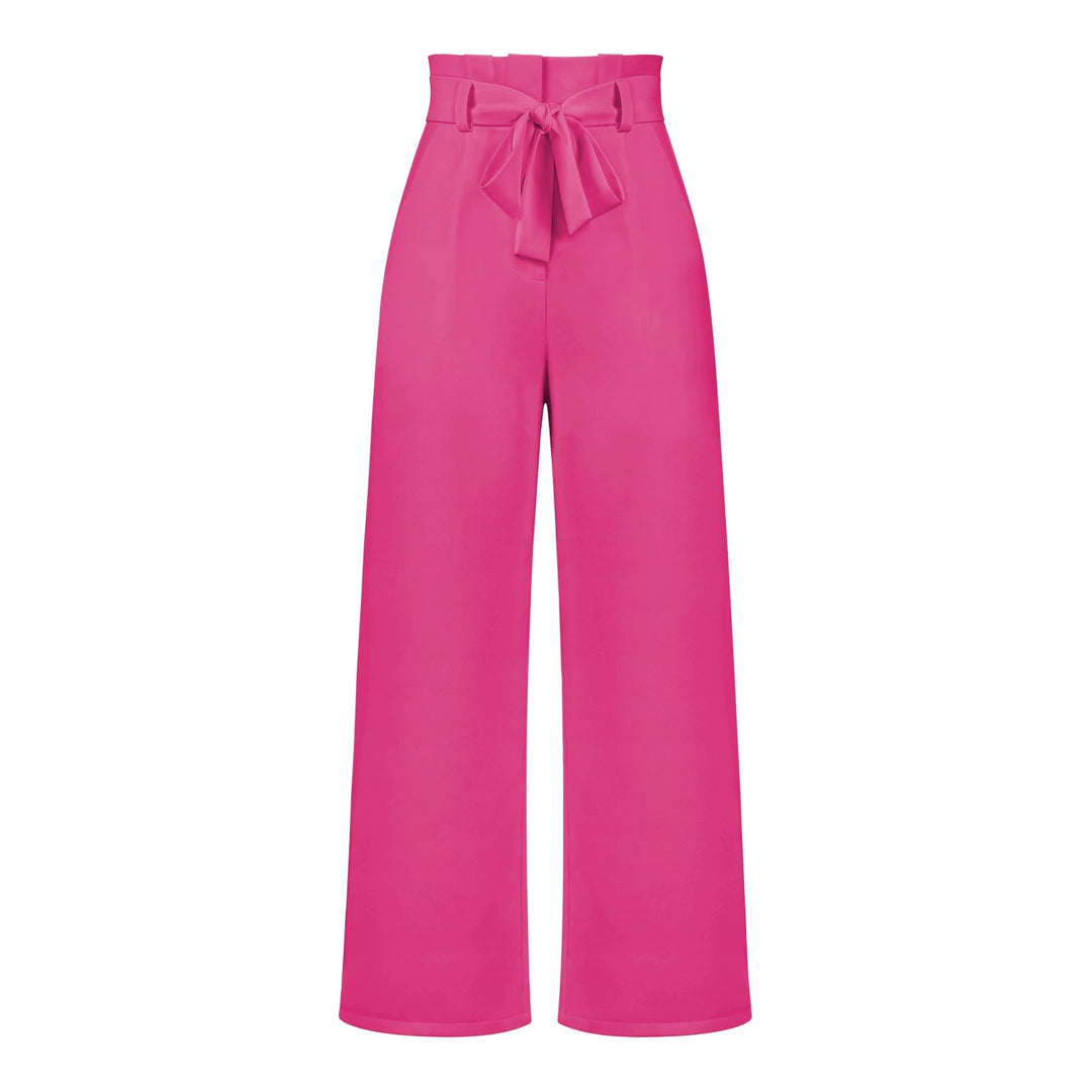Womens High-Waisted Trousers with Tie Waist Relaxed Fit