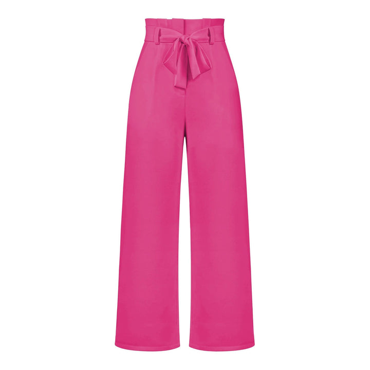 Womens High-Waisted Trousers with Tie Waist Relaxed Fit