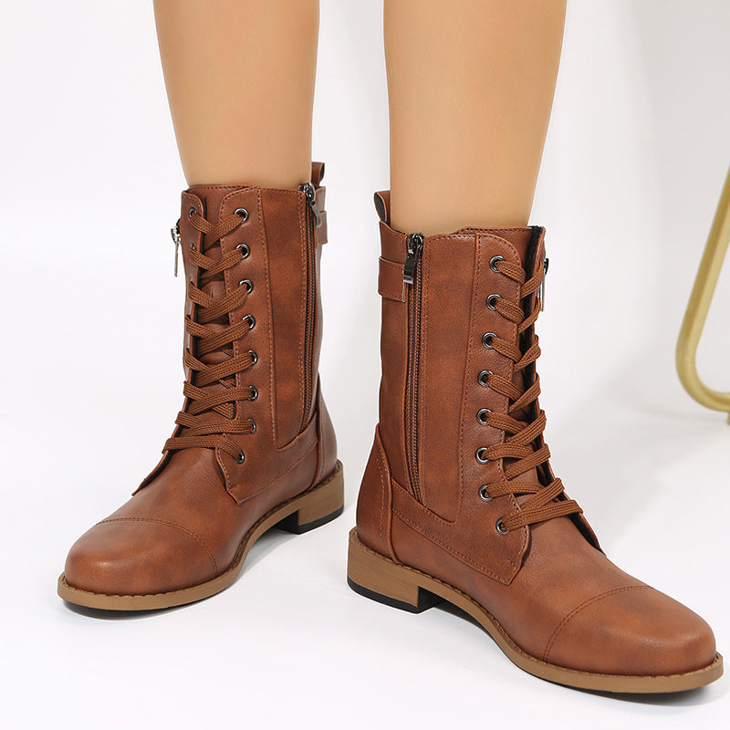 Womens Tall Lace-Up Boots Leather Ankle Fit - BritishMode