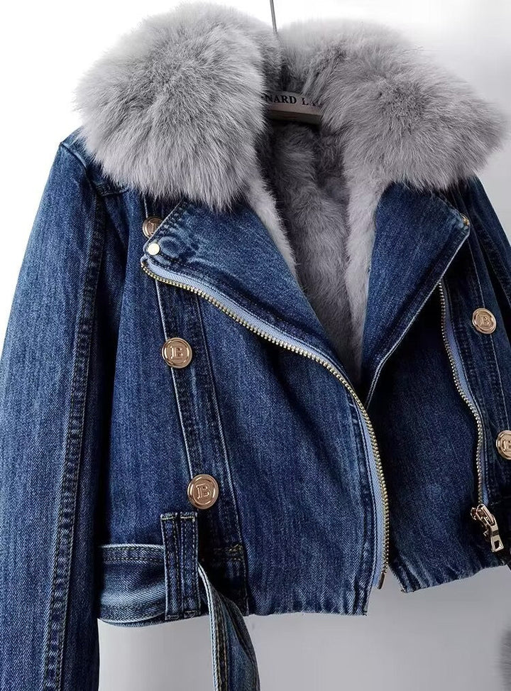 Womens Denim Jacket Faux Fur Lined Regular Fit