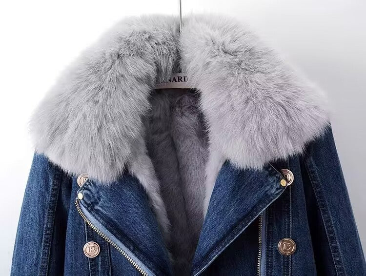 Womens Denim Jacket Faux Fur Lined Regular Fit