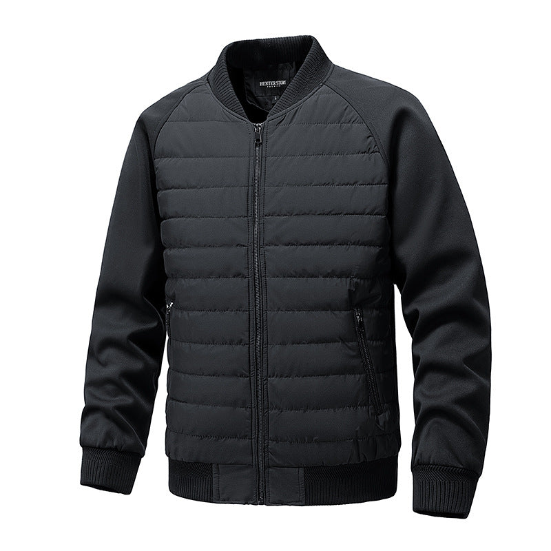Mens Quilted Bomber Jacket Hybrid with Ribbed Sleeves