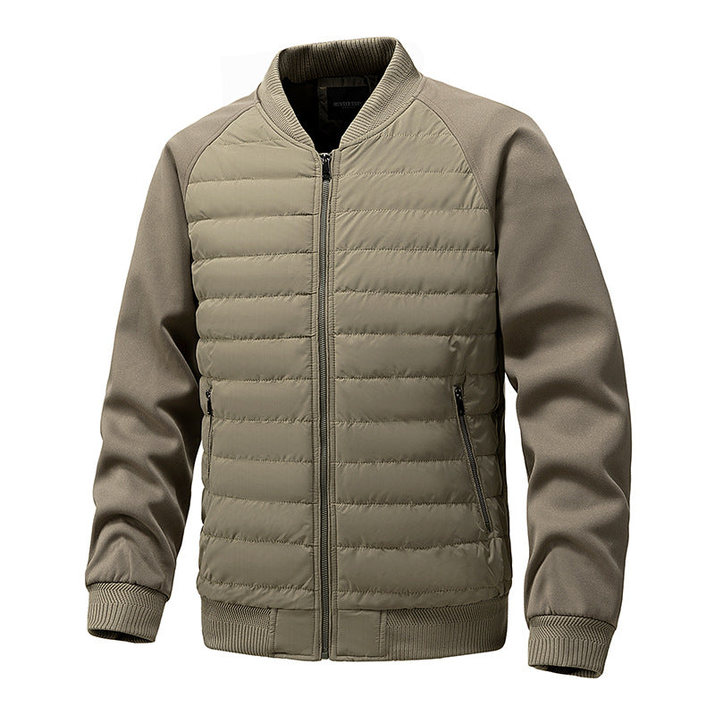 Mens Quilted Bomber Jacket Hybrid with Ribbed Sleeves