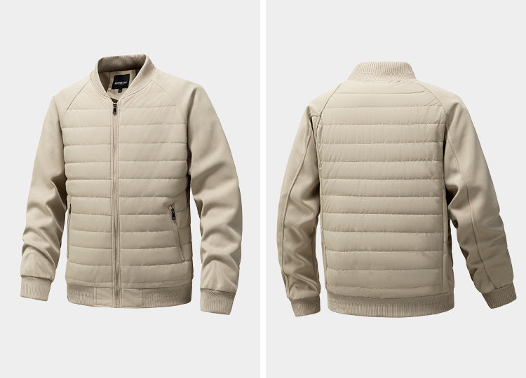 Mens Quilted Bomber Jacket Hybrid with Ribbed Sleeves