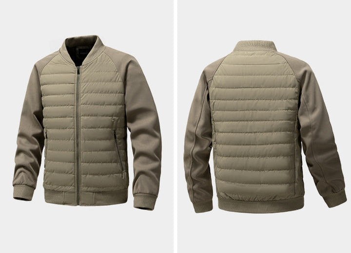 Mens Quilted Bomber Jacket Hybrid with Ribbed Sleeves