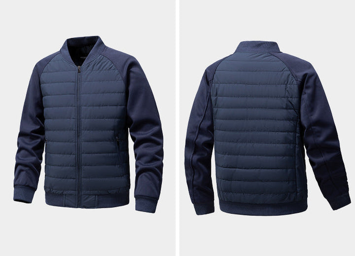 Mens Quilted Bomber Jacket Hybrid with Ribbed Sleeves