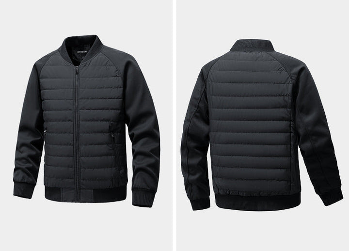 Mens Quilted Bomber Jacket Hybrid with Ribbed Sleeves