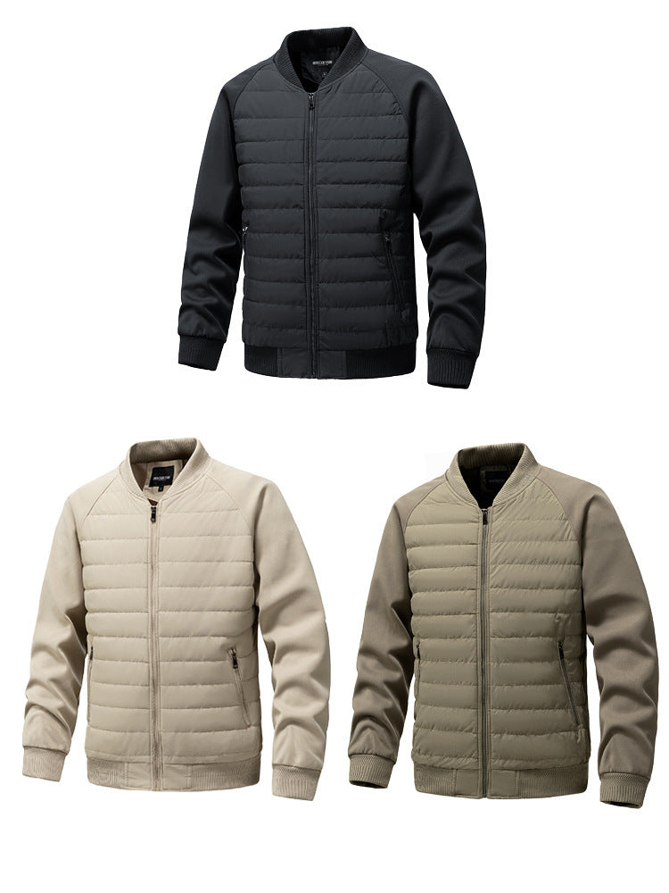 Mens Quilted Bomber Jacket Hybrid with Ribbed Sleeves
