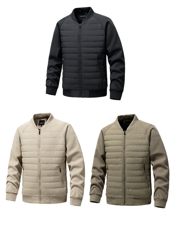 Mens Quilted Bomber Jacket Hybrid with Ribbed Sleeves