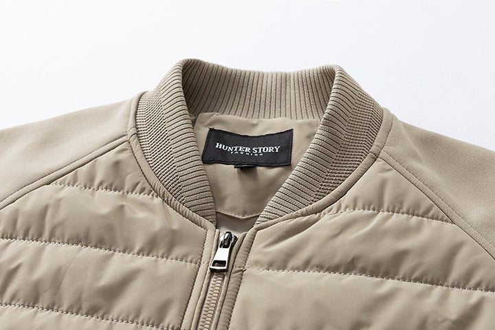 Mens Quilted Bomber Jacket Hybrid with Ribbed Sleeves