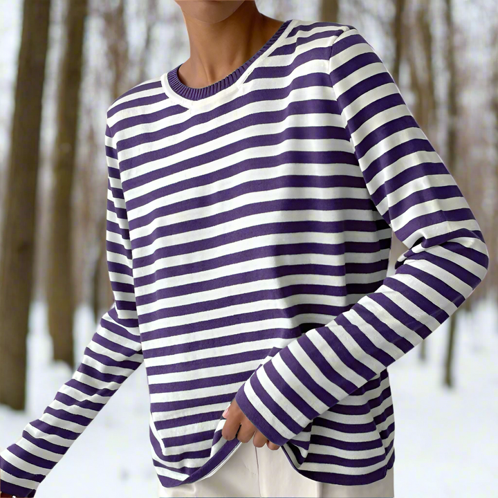Womens T-Shirt Cotton Vertical Stripe Classic Fit