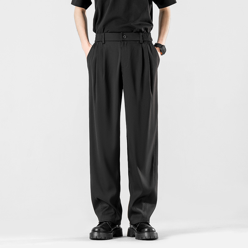 Mens Wide Pleated Trousers Casual Ankle-Length Fit