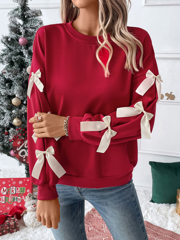 Womens Knit Sweater with Bow Festive Fit - BritishMode