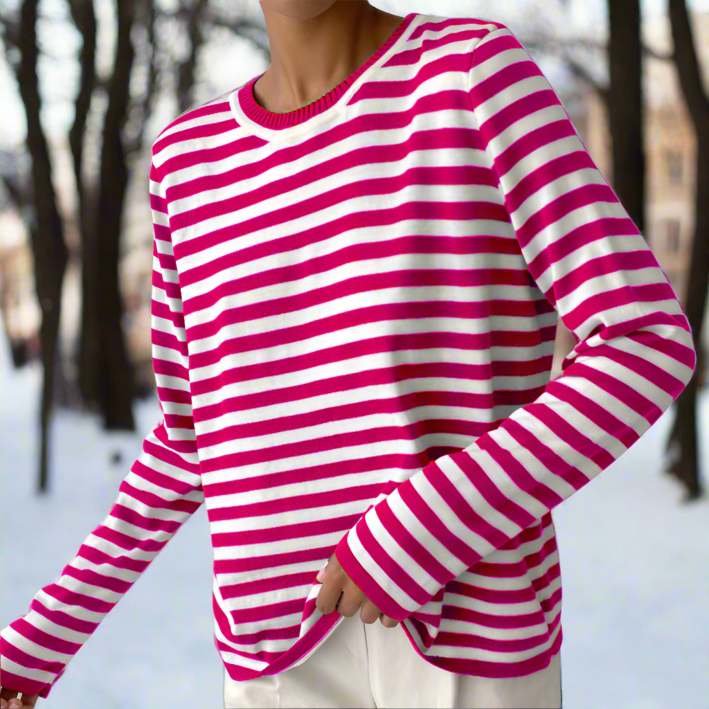 Womens T-Shirt Cotton Vertical Stripe Classic Fit