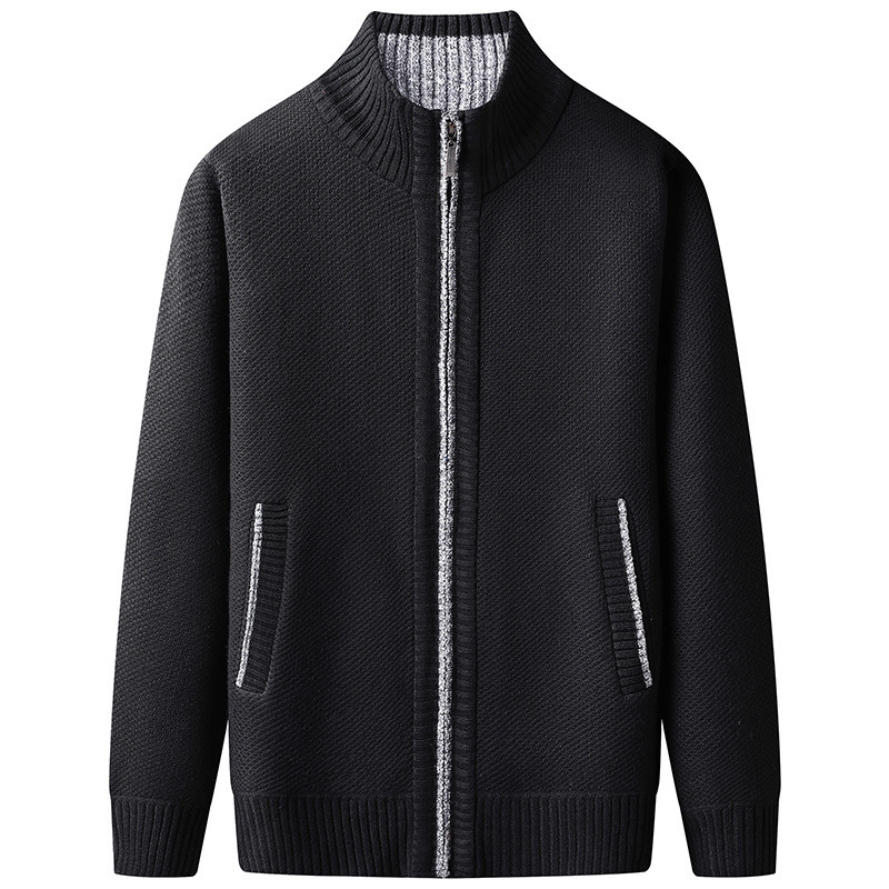 Womens Zip-Up Cardigan with Stand Collar Ribbed Hem