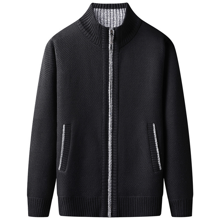 Womens Zip-Up Cardigan with Stand Collar Ribbed Hem