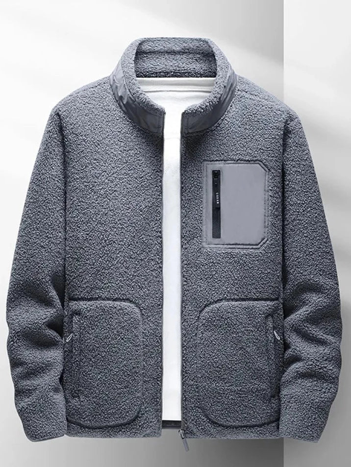 Mens Zip-Up Jacket with High Neck and Multiple Pockets