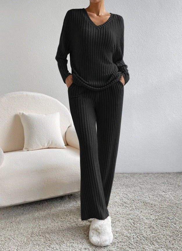 Womens Sweater and Leggings Set Soft V-Neck Comfortable Fit - BritishMode