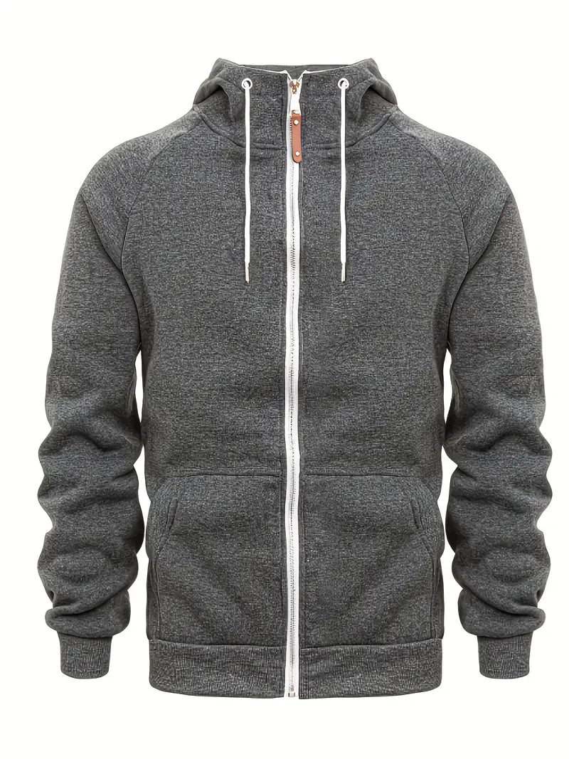 Mens Casual Full-Zip Hoodie Cotton Relaxed Fit