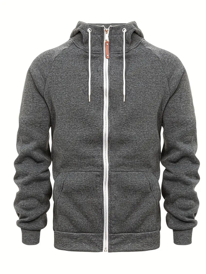 Mens Casual Full-Zip Hoodie Cotton Relaxed Fit