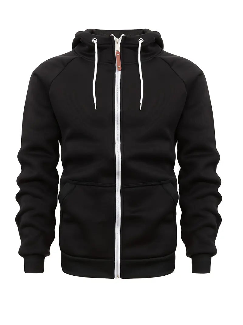 Mens Casual Full-Zip Hoodie Cotton Relaxed Fit - BritishMode