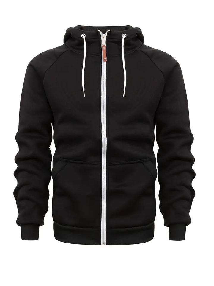 Mens Casual Full-Zip Hoodie Cotton Relaxed Fit - BritishMode