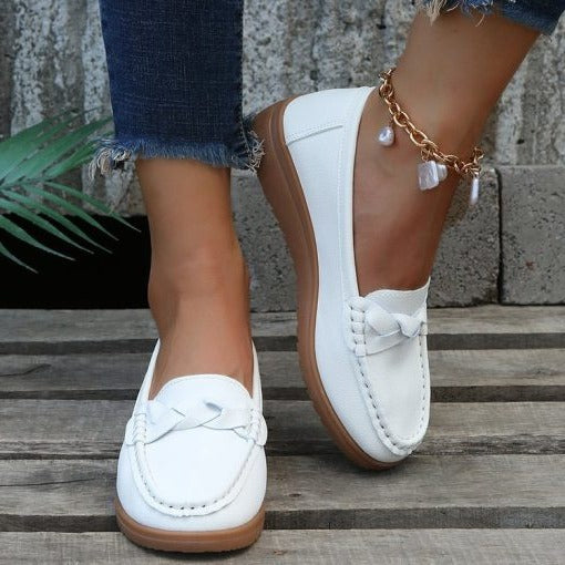 Womens Leather Slip-On Walking Loafers Soft Fit