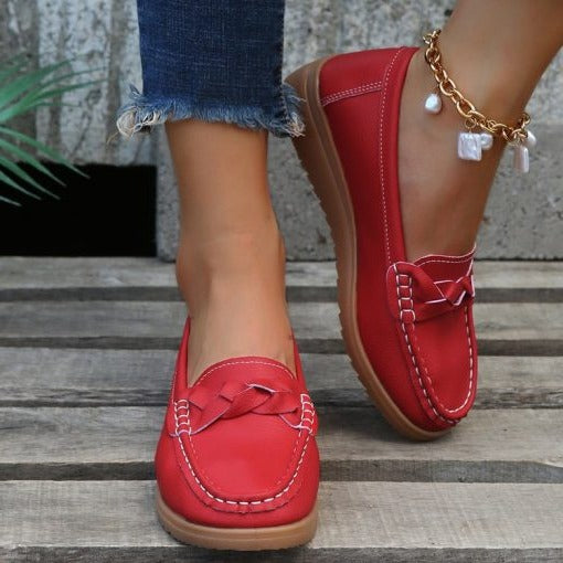 Womens Leather Slip-On Walking Loafers Soft Fit