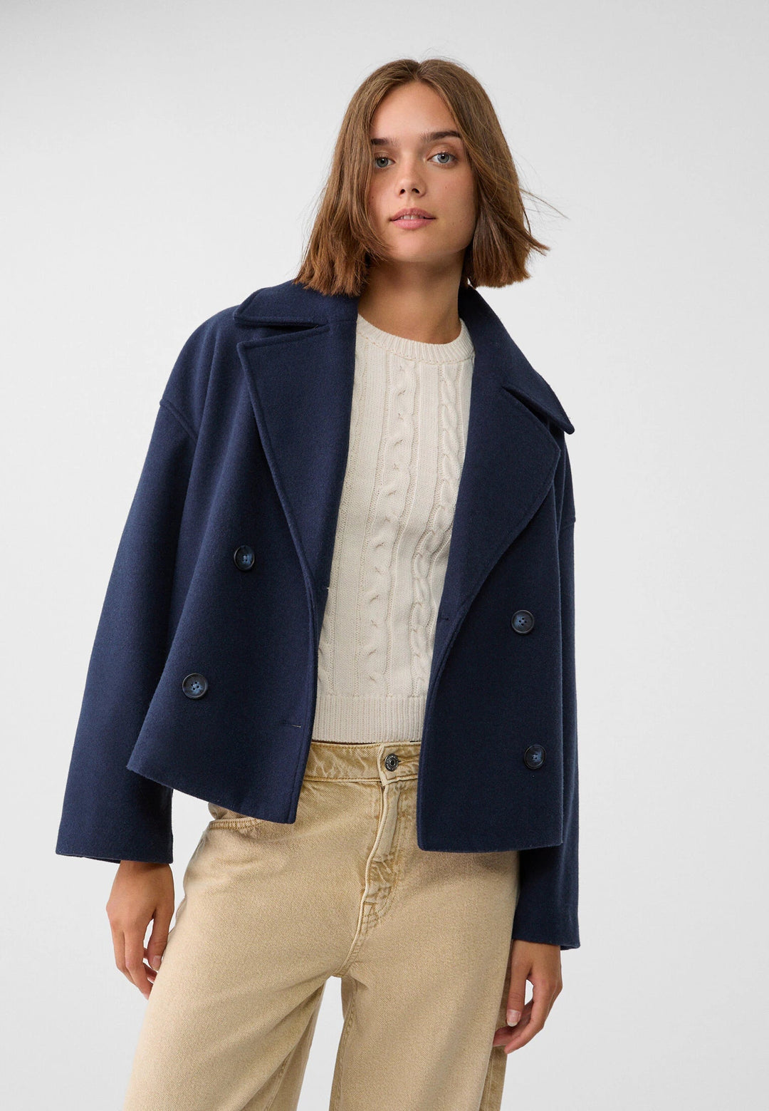 Womens Cropped Jacket Double Breasted Tailored Fit