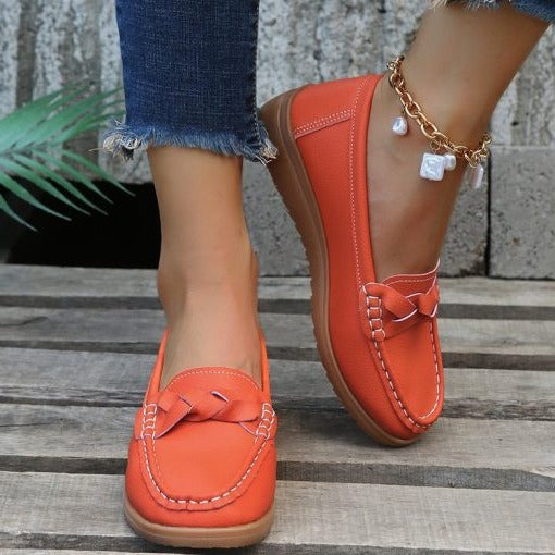 Womens Leather Slip-On Walking Loafers Soft Fit