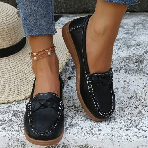 Womens Leather Slip-On Walking Loafers Soft Fit