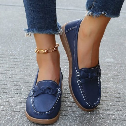 Womens Leather Slip-On Walking Loafers Soft Fit - BritishMode
