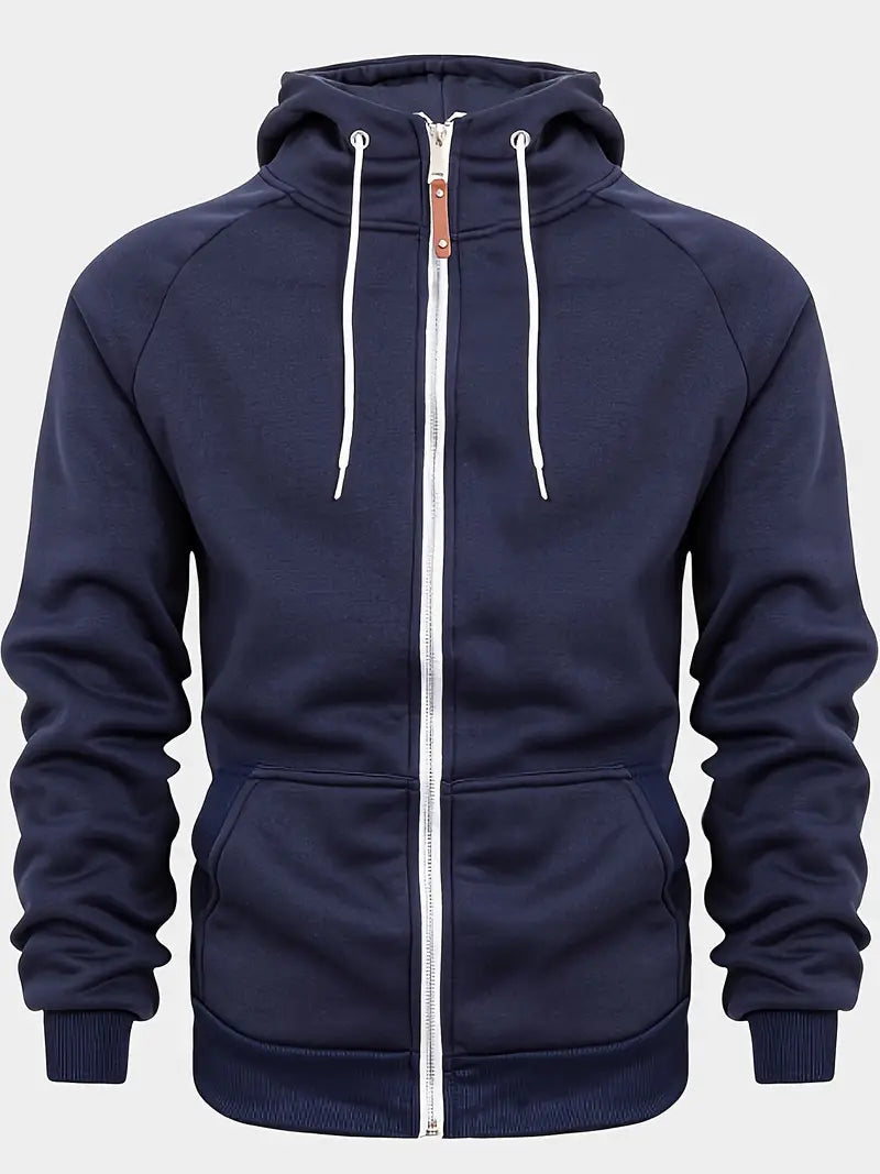 Mens Casual Full-Zip Hoodie Cotton Relaxed Fit