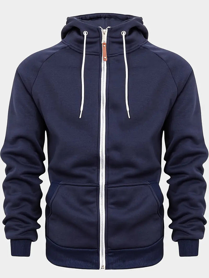 Mens Casual Full-Zip Hoodie Cotton Relaxed Fit