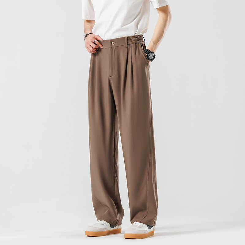 Mens Wide Pleated Trousers Casual Ankle-Length Fit - BritishMode
