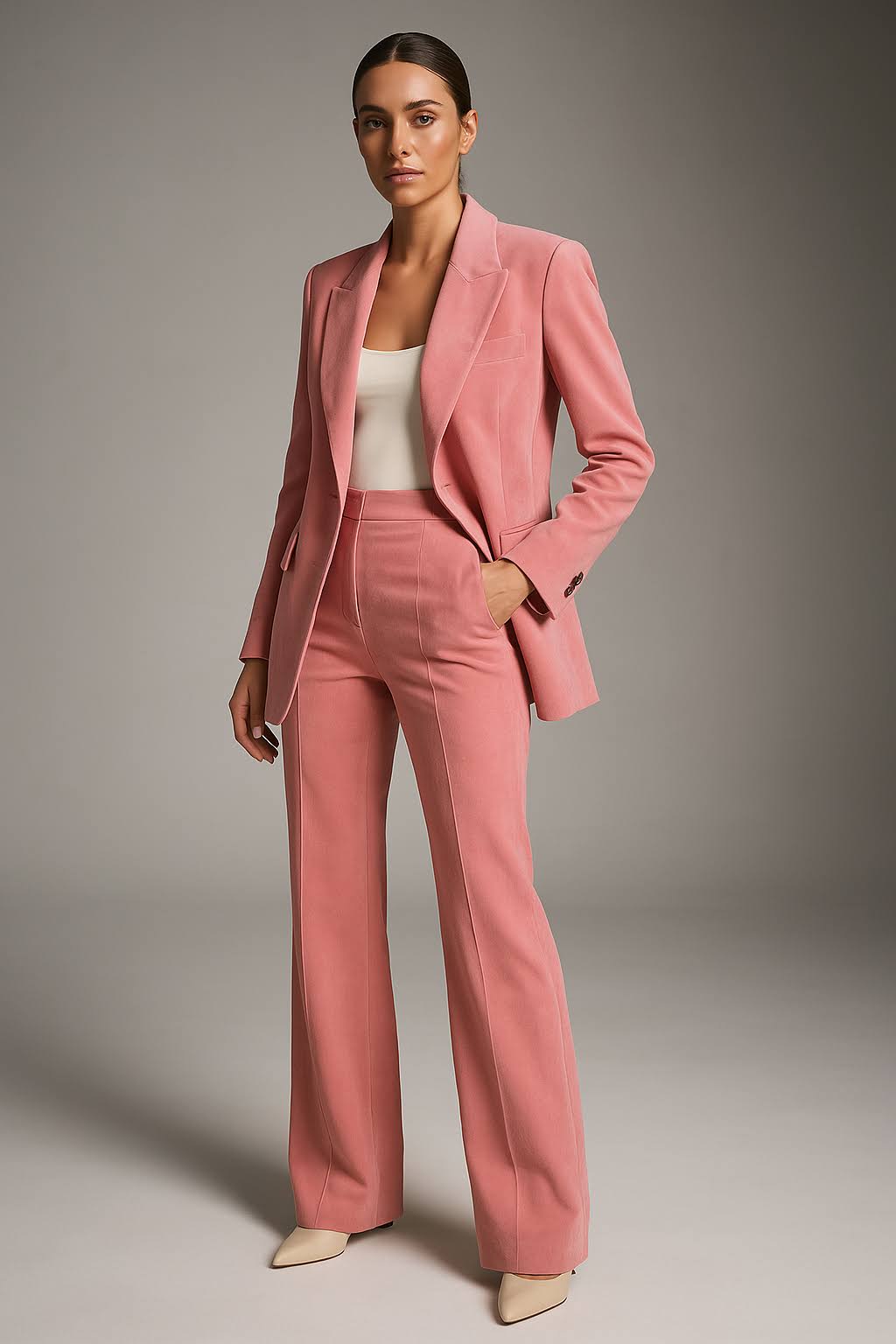 Womens Wide Leg Blazer and Pants Set Tailored Fit - BritishMode