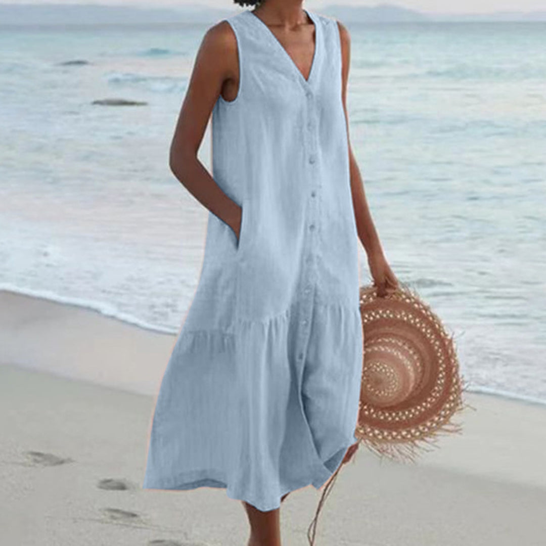 Womens Midi Dress with Cap Sleeves Chic Style - BritishMode