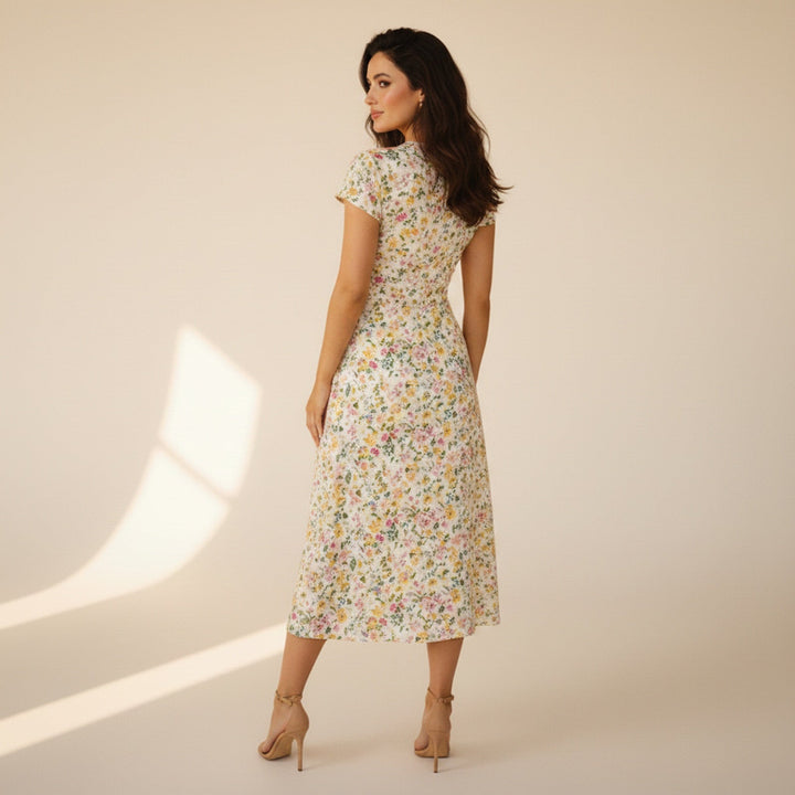 Womens Midi Dress with Floral Print and Lightweight Fabric