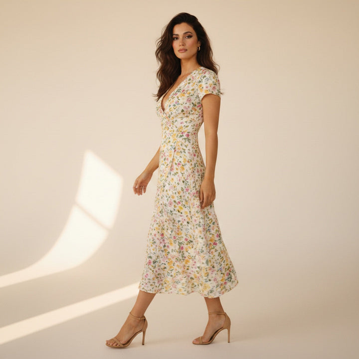 Womens Midi Dress with Floral Print and Lightweight Fabric