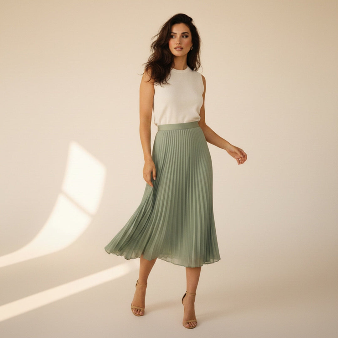 Womens Midi Skirt Chiffon Pleated Flowing Fit