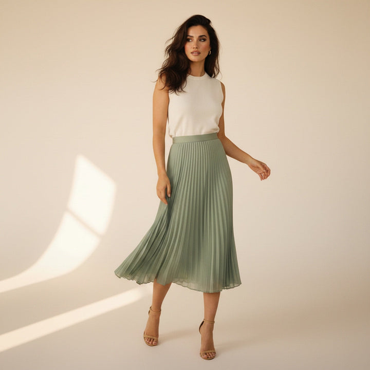 Womens Midi Skirt Chiffon Pleated Flowing Fit