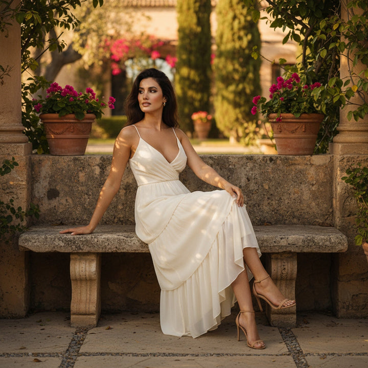 Womens Maxi Dress Chiffon Tiered Flowing