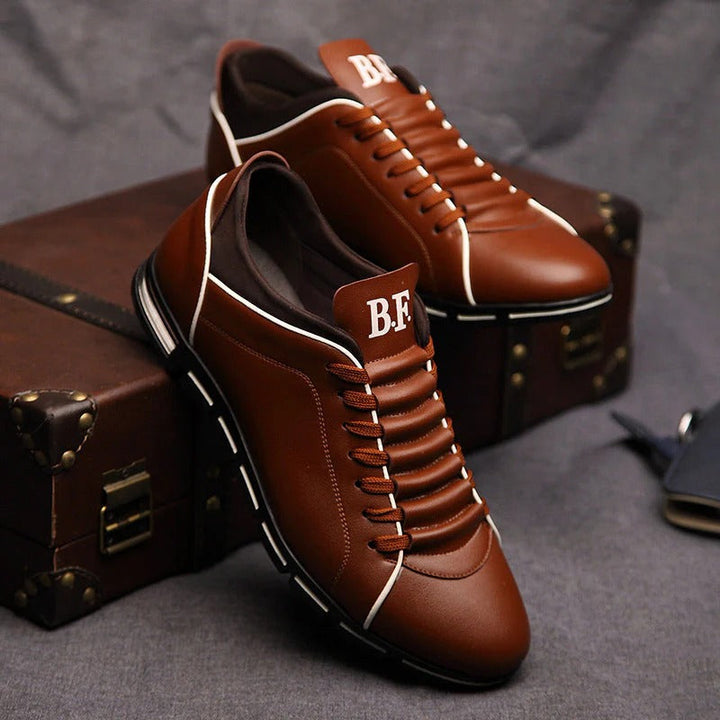 Mens Classic Leather Trainers Solid Design - BritishMode