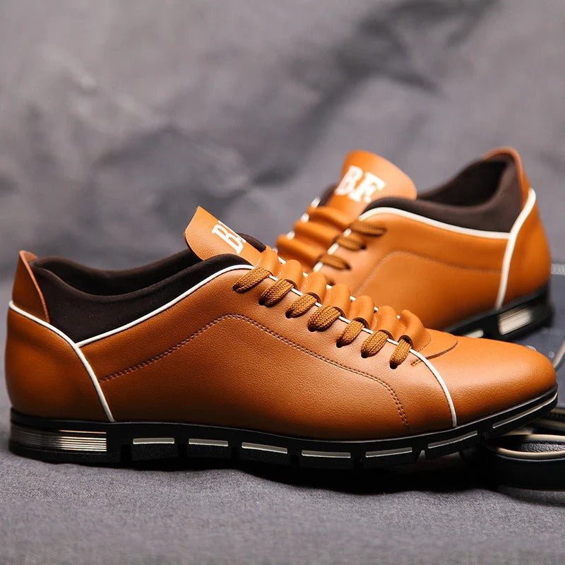 Mens Classic Leather Trainers Solid Design