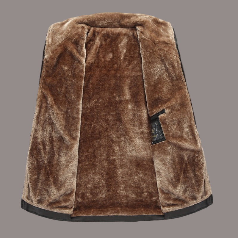 Mens Leather Jacket Structured Fit Fuzzy Lining