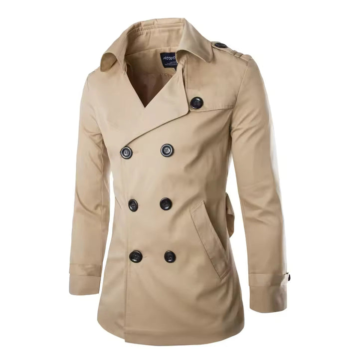 Mens Double-Breasted Coat Cotton Tailored Fit - BritishMode