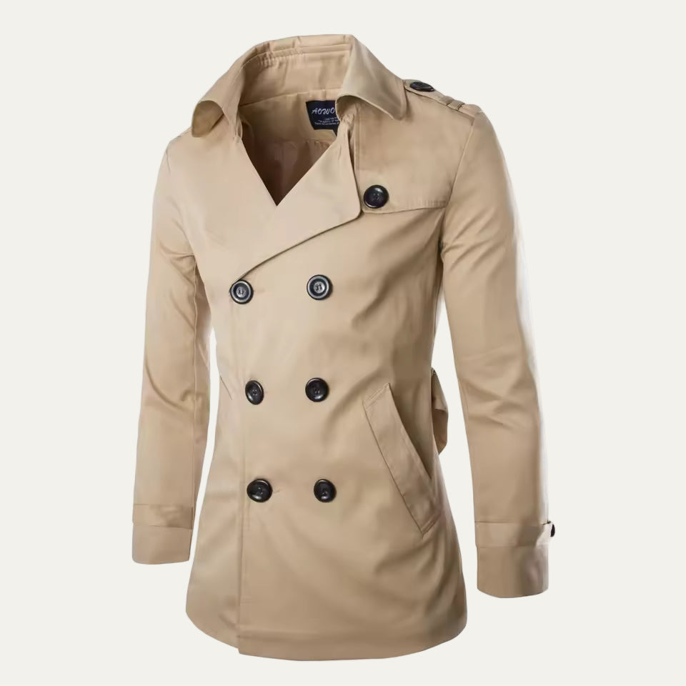 Mens Trench Coat Double Breasted Short Fit with Epaulets - BritishMode