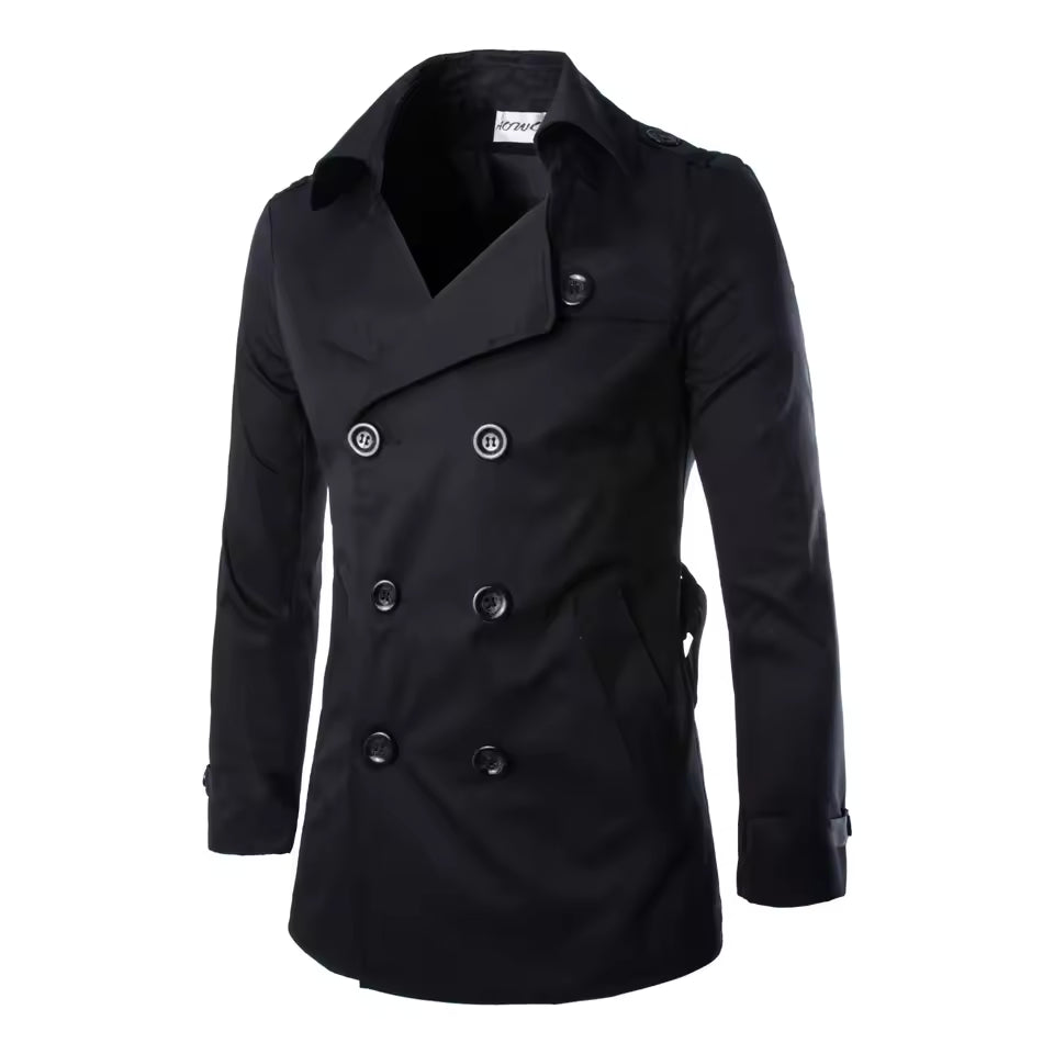 Mens Double-Breasted Coat Cotton Tailored Fit