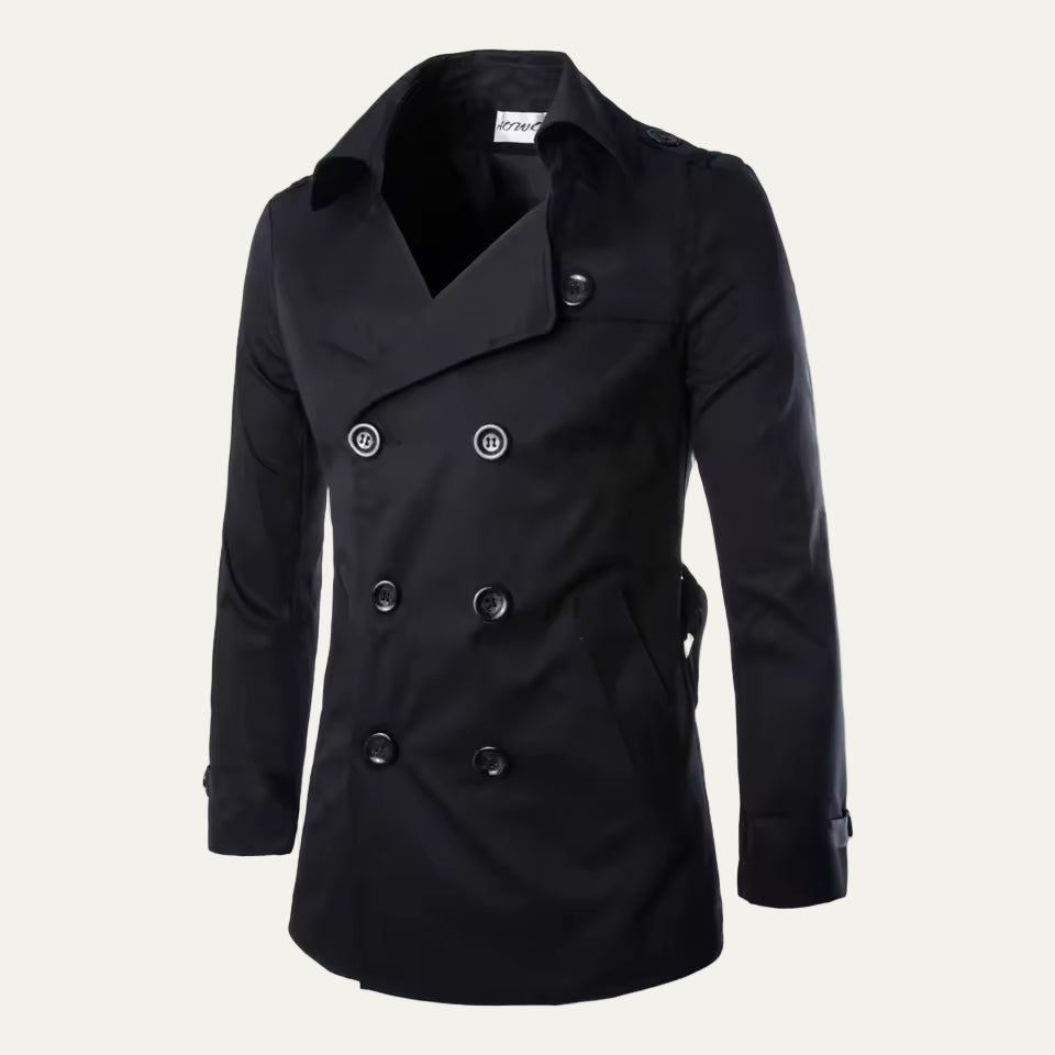 Mens Trench Coat Double Breasted Short Fit with Epaulets